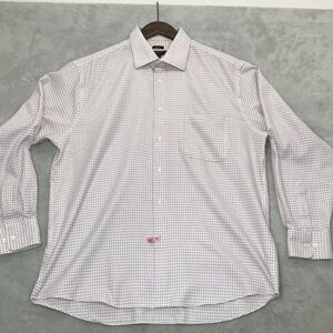 Ponto Uomo Men's Non-Iron White With Blue & Pink Print Size 17.5Neck